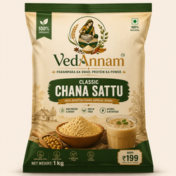 VedAnnam Classic Chana Sattu | 100% Organic Roasted Bengal Gram Sattu | High Protein & Fibre | Traditional Indian Nutrition | 1 Kg