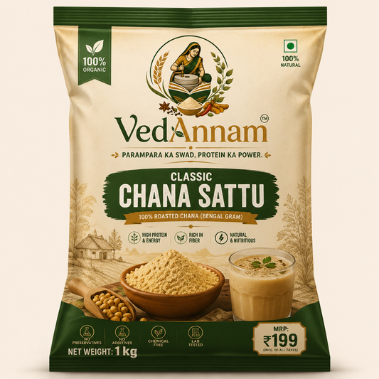 VedAnnam Classic Chana Sattu | 100% Organic Roasted Bengal Gram Sattu | High Protein & Fibre | Traditional Indian Nutrition | 1 Kg
