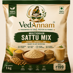 VedAnnam Multigrain Sattu Mix | Chana + Makka + Jau | 100% Organic Traditional Nutrition Mix | High Protein & Fibre | 1 Kg